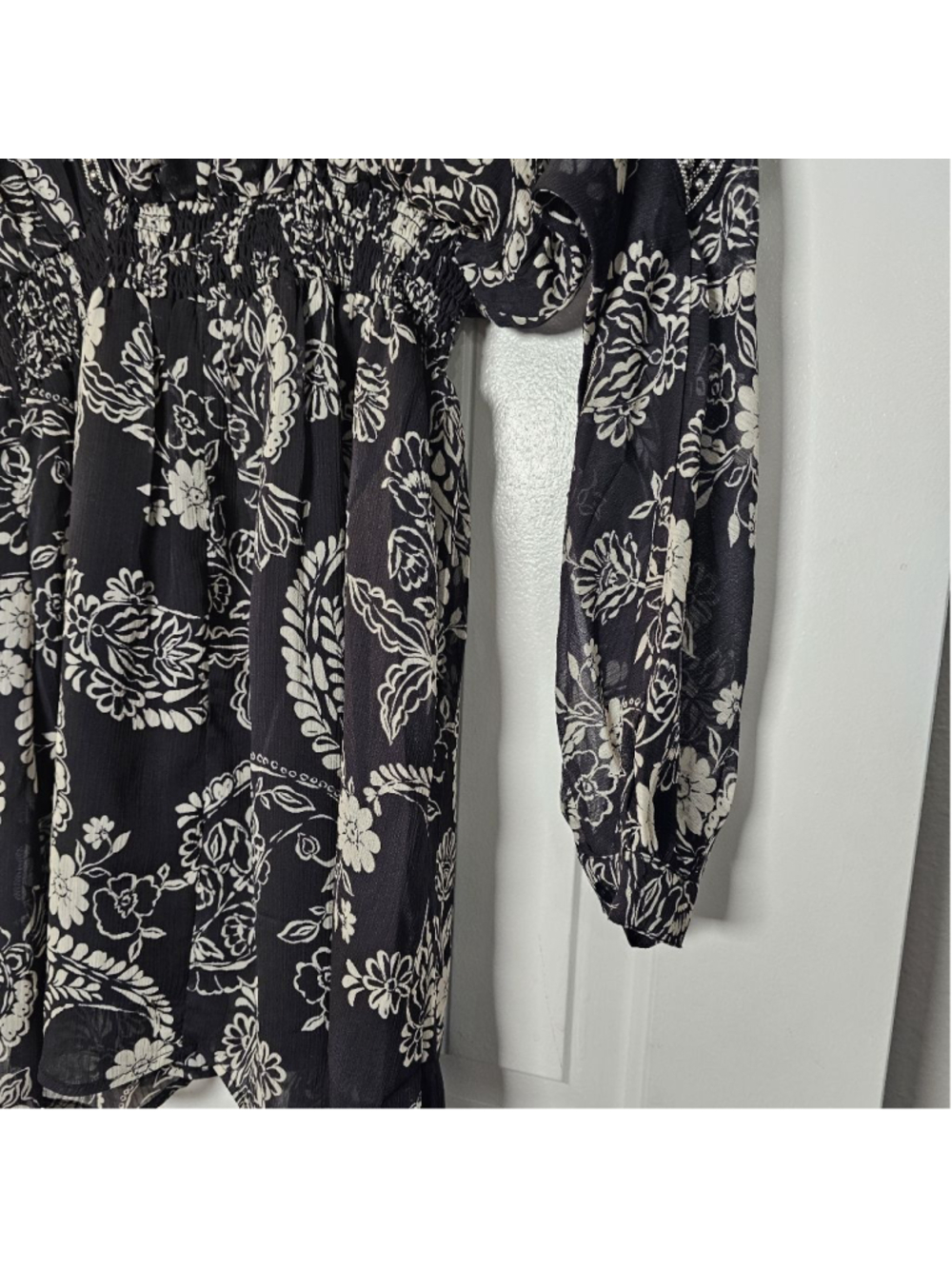 12th Tribe black, cream floral tunic short dress/long shirt - Picture 12 of 15